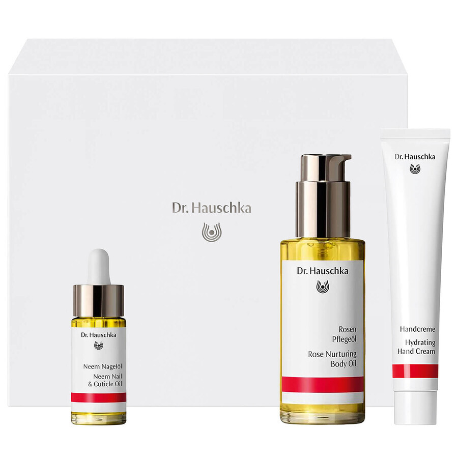 Coffret Dr Hauschka Beautiful body, crème hydratante pour les mains 50 ml + huile de soin 75 ml + huile pour les ongles 18 ml