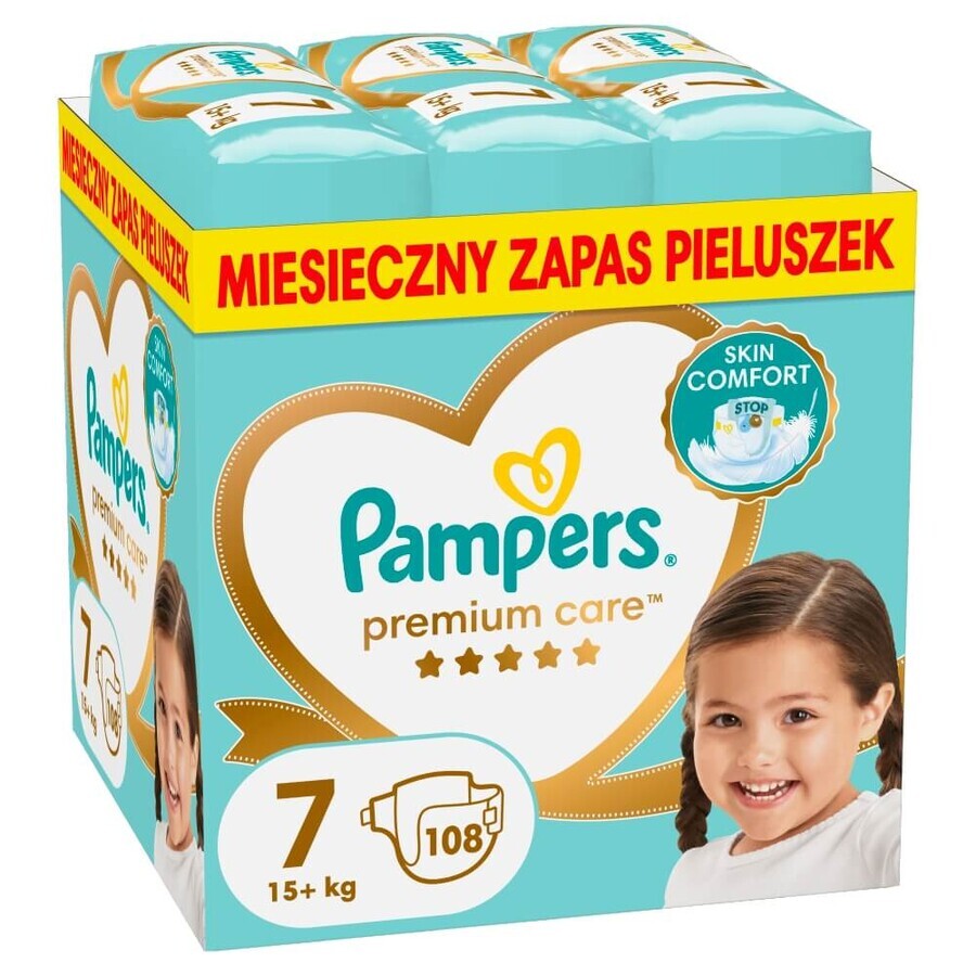 Pampers Premium Care, scutece, mărimea 7, 15+ kg, 108 buc