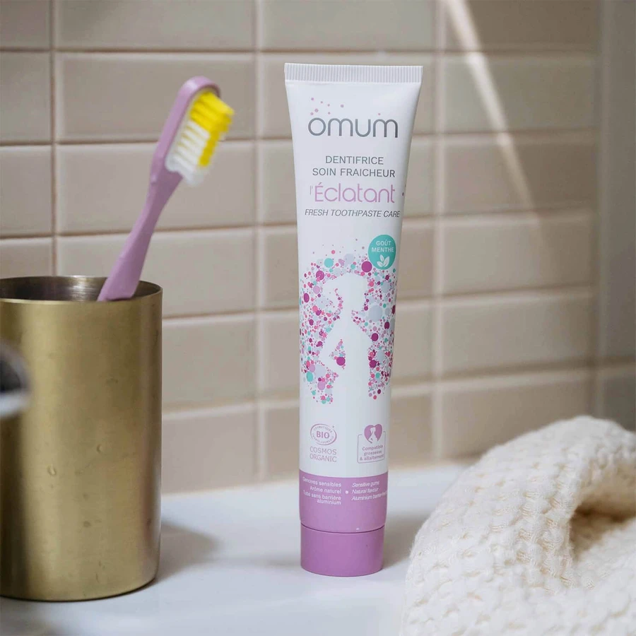 Omum Shine, natürliche Zahnpasta für empfindliche Zähne und Zahnfleisch, fluoridfrei, für schwangere und stillende Frauen, 75 ml
