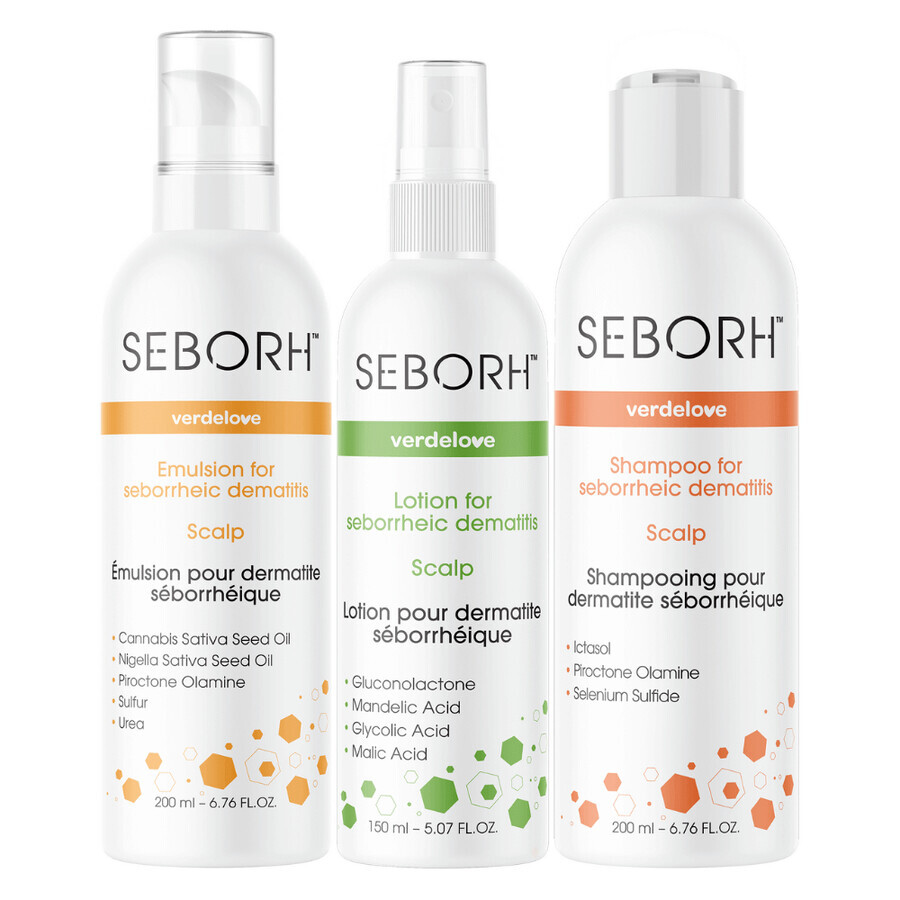 Verdelove Seborh Kit für seborrhoische Dermatitis, Shampoo 200 ml + Emulsion 200 ml + Flüssigkeit 150 ml