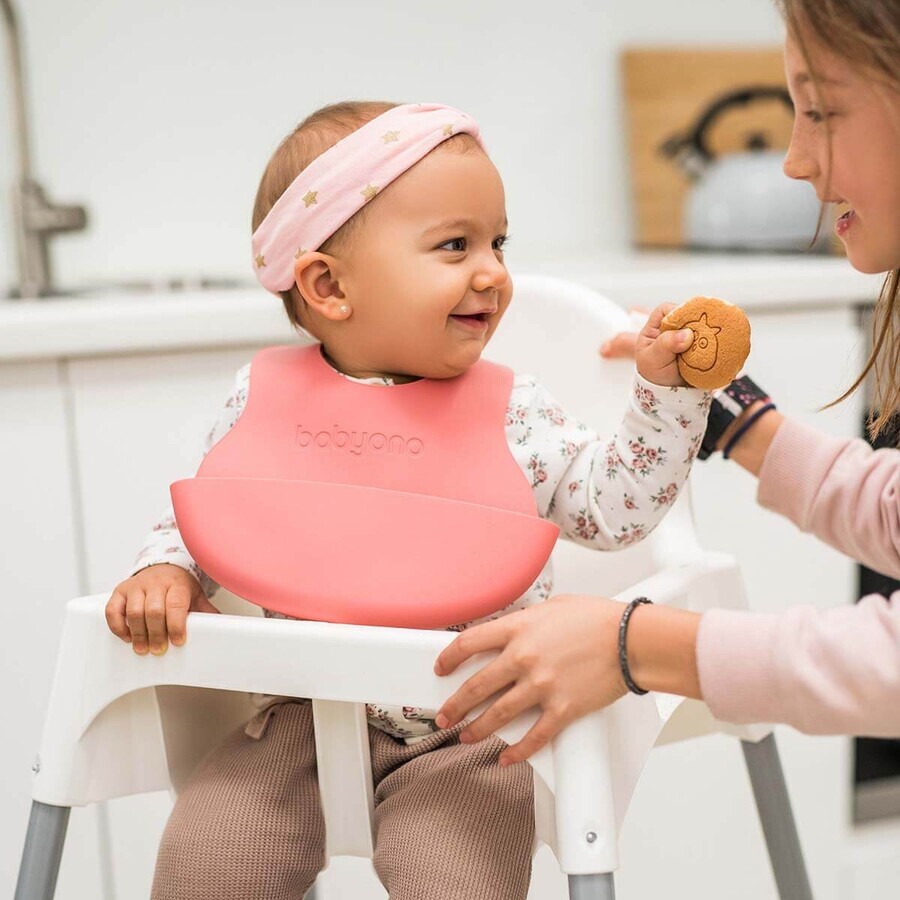 BabyOno, weiches Lätzchen mit Tasche und verstellbarem Verschluss, rosa, ab 6 Monaten