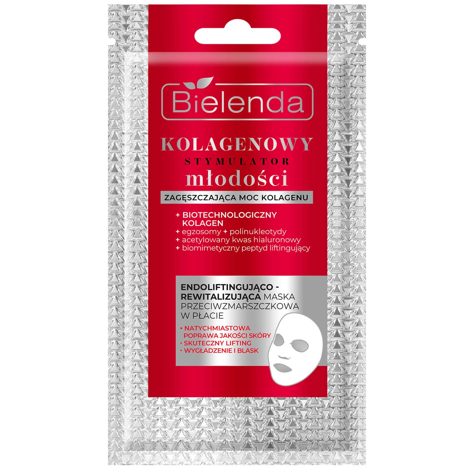 Bielenda Collagen Youth Stimulator, Anti-Falten, endolifting und revitalisierende Gesichtsmaske in einem Blatt, 1 Stück