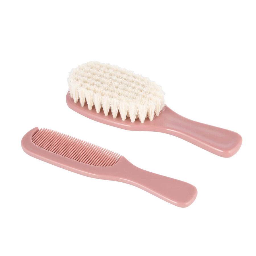 Canpol Babies Gold Set, hairbrush with natural bristles, pink, 1 pc + comb, pink, 1 pc