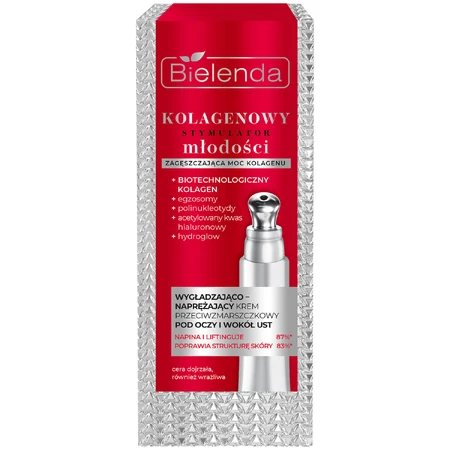 Bielenda Collagen Youth Stimulator, cremă antirid de netezire și întărire sub ochi și în jurul buzelor, 15 ml