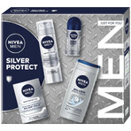 Nivea Men Silver Protect kit, espuma de afeitar 200 ml + bálsamo aftershave 100 ml + gel de ducha 250 ml + roll-on antitranspirante 50 ml