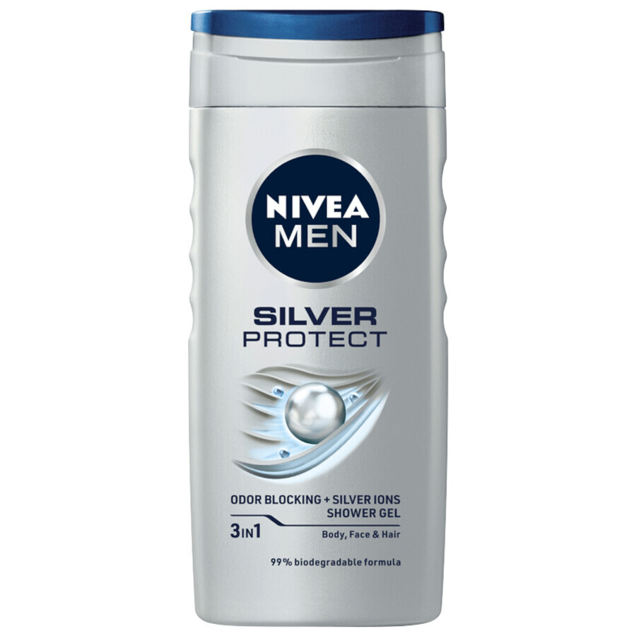 Nivea Men Silver Protect kit, espuma de afeitar 200 ml + bálsamo aftershave 100 ml + gel de ducha 250 ml + roll-on antitranspirante 50 ml