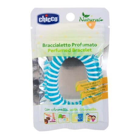 Chicco Natural, 2 en 1 pulsera perfumada y goma de borrar, azul, 1 ud.