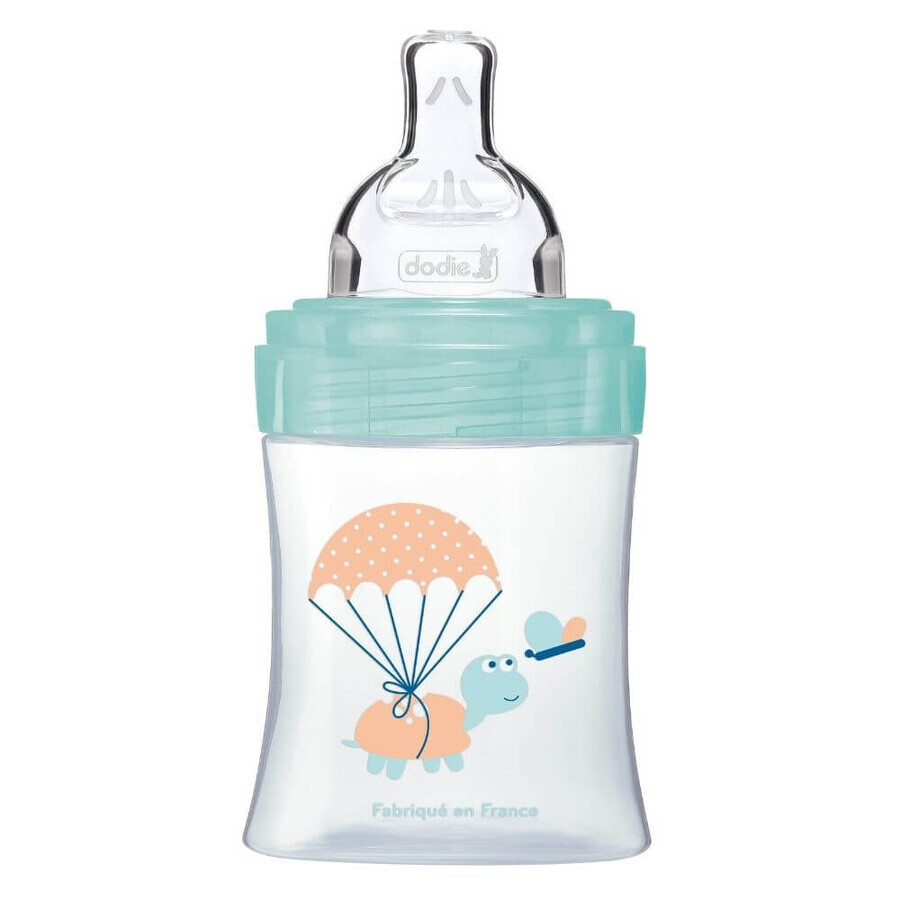 Biberón con función sensorial y tetina plana anticólicos, Aire, 0-6 meses, 150 ml, Flow 1, Dodie