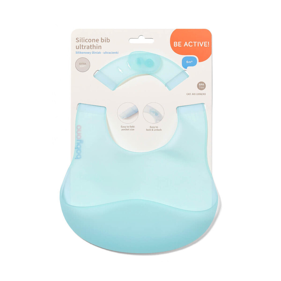 BabyOno, bavaglino ultrasottile in silicone, blu, da 6 mesi, 1 pz.