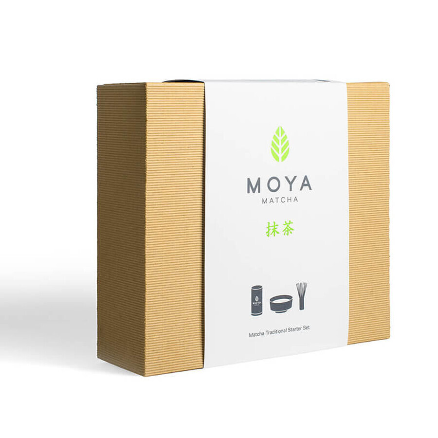 Moya Matcha Starter Kit, Matcha Traditionele Biologische Japanse Matcha Thee, 30 g + glazen theepot, 1 stuk + Chasen, matcha bezem, 1 stuk