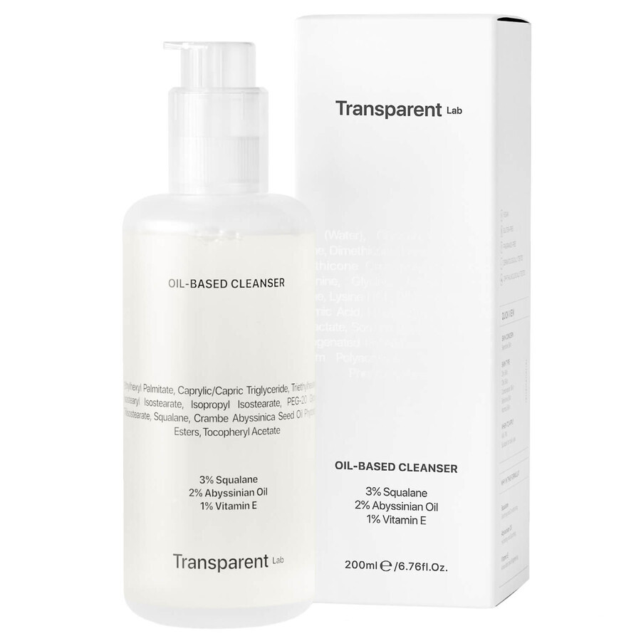 Transparent Lab Oil Based Cleanser, olio per la pulizia profonda del viso, confezione da 200 ml CONFEZIONE DANNEGGIATA