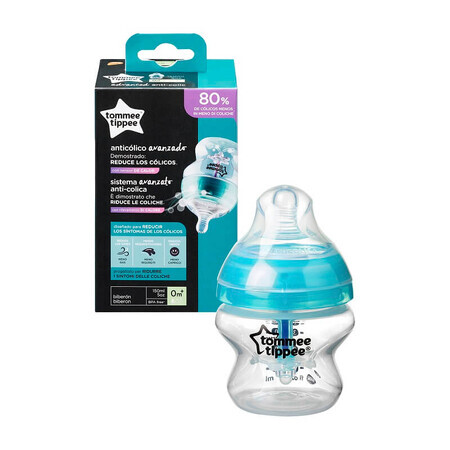 Biberon cu senzor de temperatura si tetina anticolici curgere lenta, +0 luni, 150 ml, Tommee Tippee