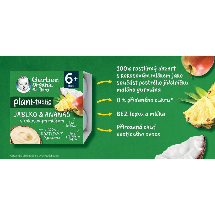 Gerber Bio 100% Gemüse Apfel und Ananas Dessert mit Kokosmilch Stück 4 x 90 g