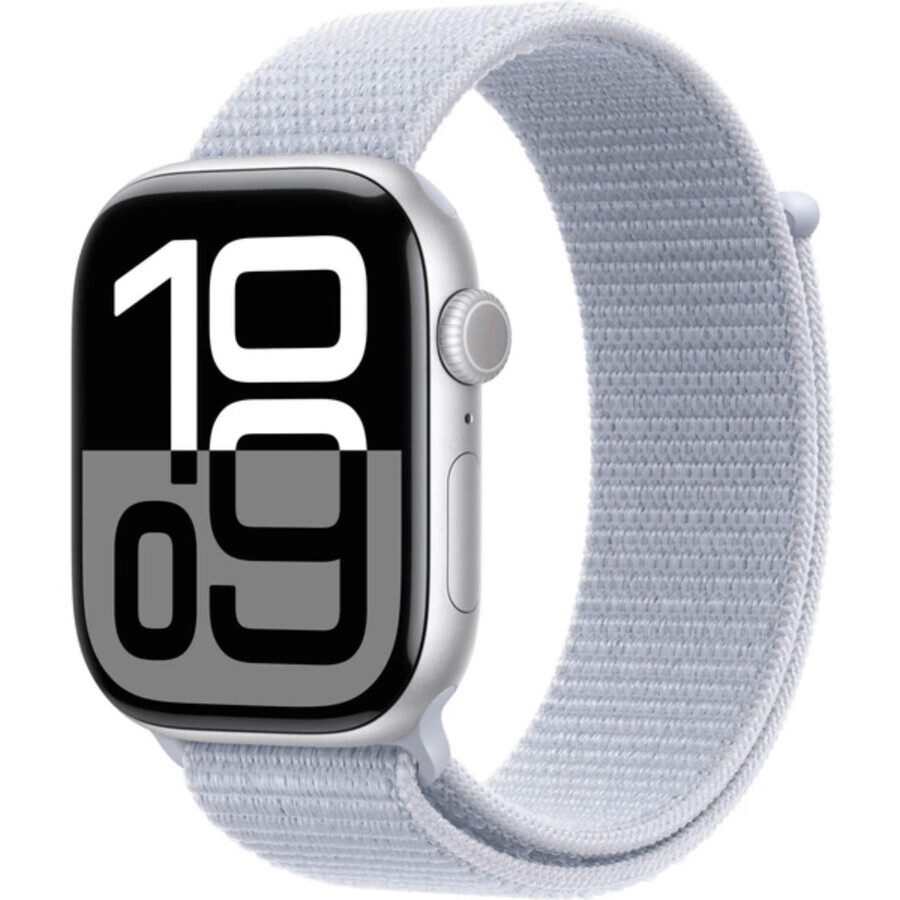 Apple Watch Series 10 GPS + Cellular 42mm Silber Aluminium Gehäuse mit Sport Schnalle Blau Wolke