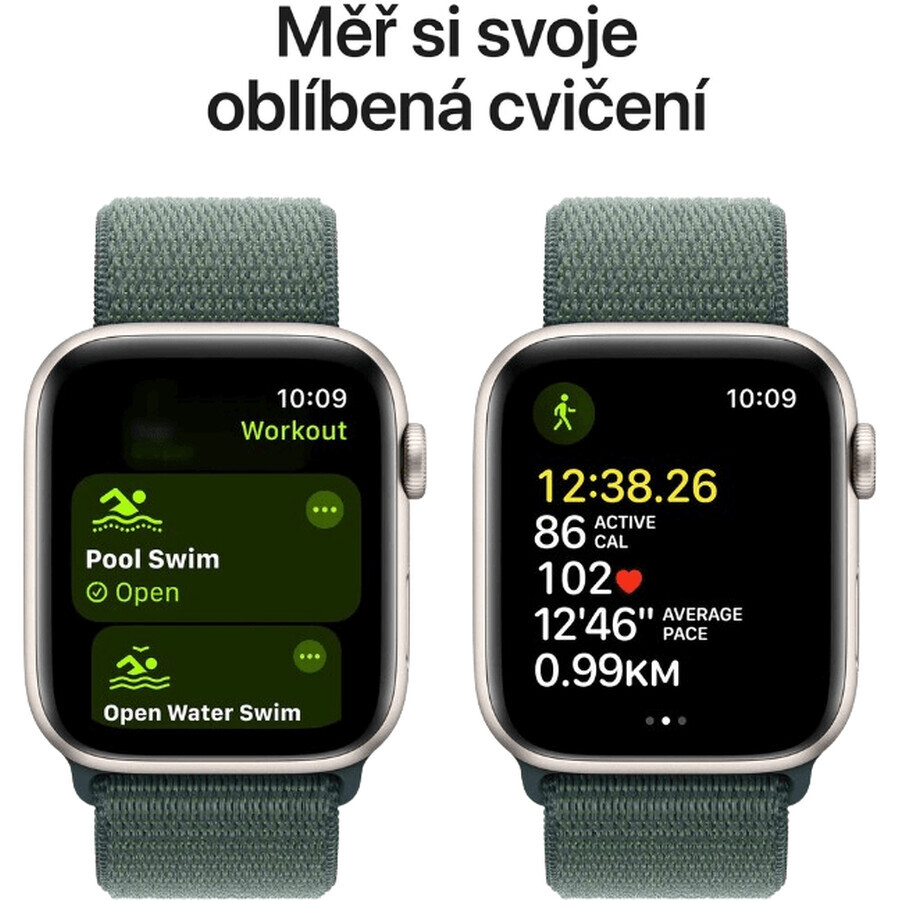 Apple Watch SE (2024) Cellular 40 mm, alluminio bianco stellare con cinturino di ricambio verde lago