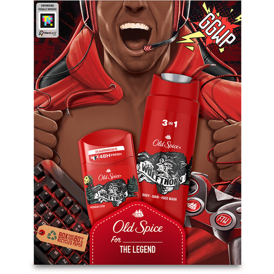 Old Spice Gamer für Männer - Geschenkset mit Deodorant-Stick und Wolfthorn-Duschgel mit tropischem Zitrusgeschmack