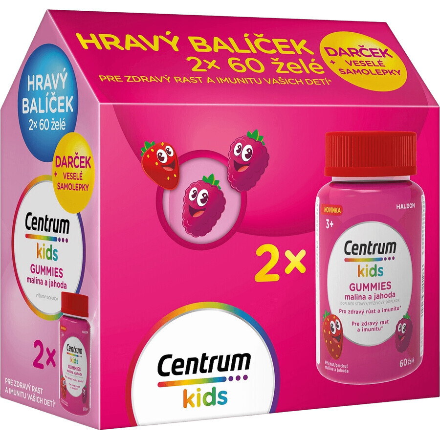 Centrum Kids Gummies lampone e fragola, confezione regalo, gelatina 2 x 60