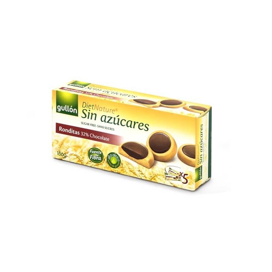 Biscuiți Ronditas cu ciocolată neagră cu îndulcitori, 186 g, Gullon