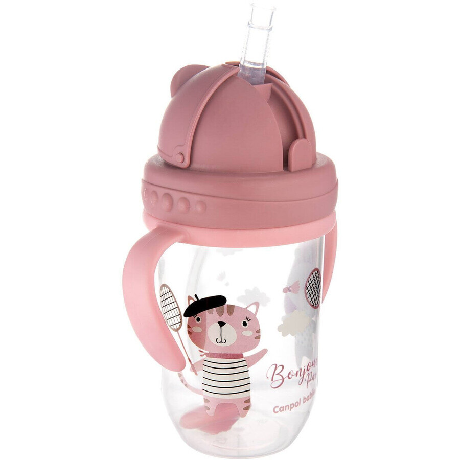 Baby Trinklerntasse Nicht fließender Strohhalm Trinklerntasse 6m+ Bonjour Paris rosa 270 ml