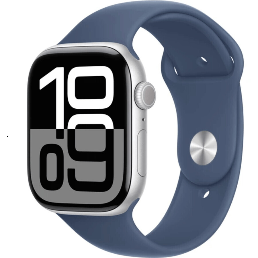 Apple Watch Series 10 GPS 42mm Carcasă din aluminiu argintiu cu bandă sport din denim - M/L