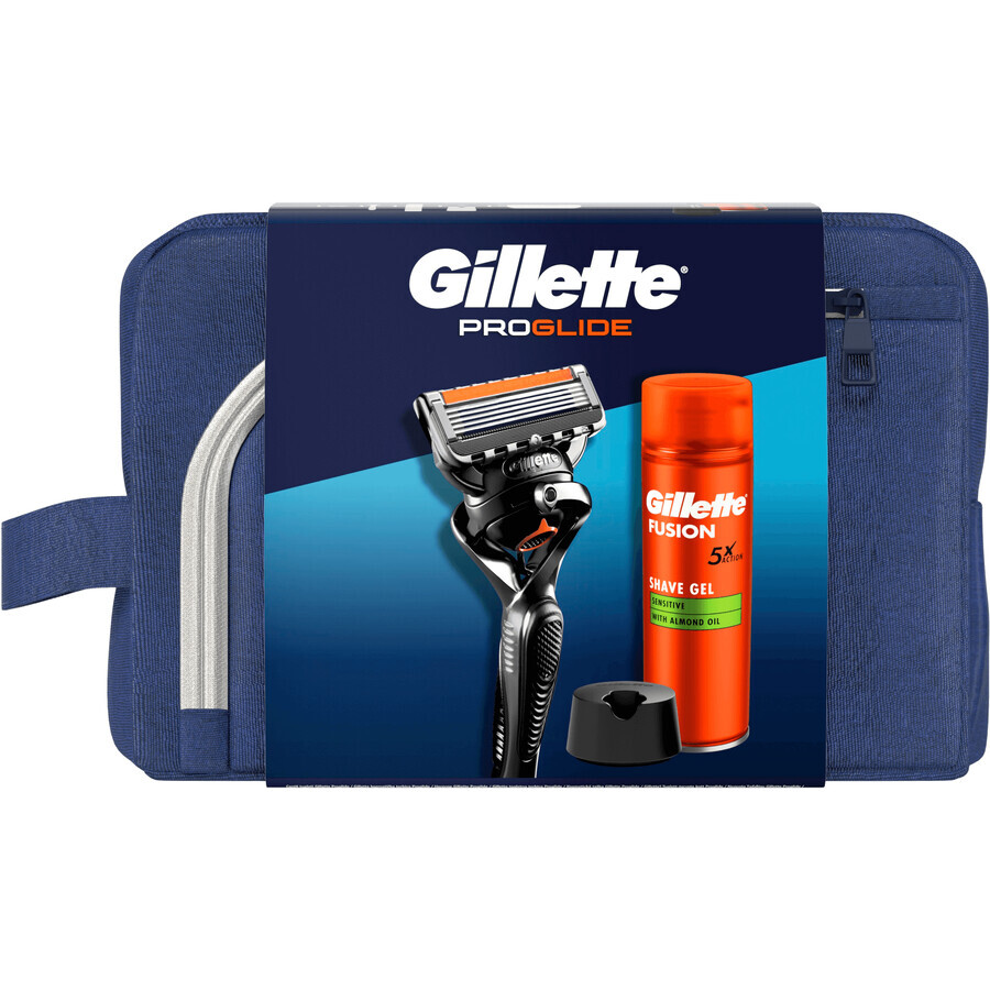 Travel set Gillette ProGlide razor + Fusion 200 ml shaving gel + stand