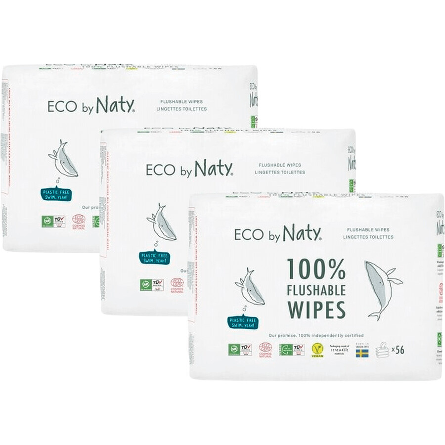 Unscented wet wipes Eco by Naty ECO - flushable - conveniently packed 3 x 56 pcs