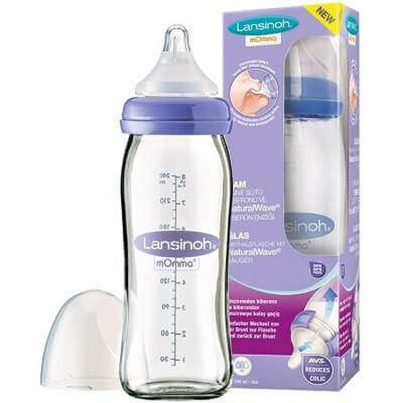 Biberon 240 ml avec tétine en silicone, 0-12 mois, Lansinoh Momma