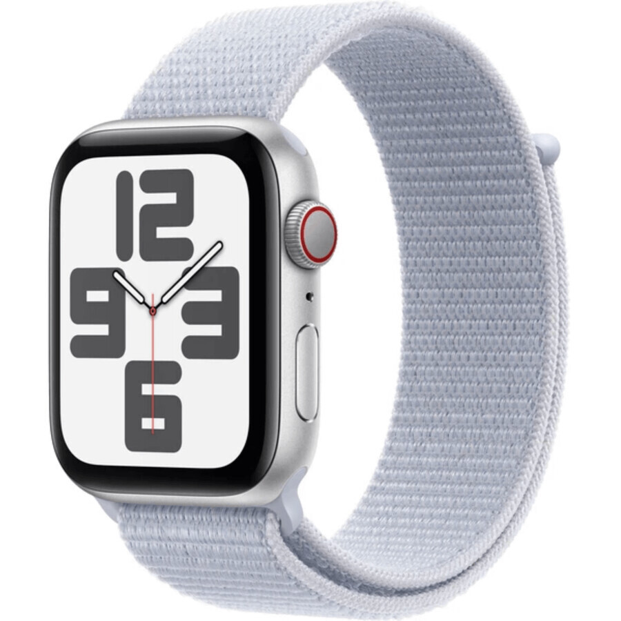 Apple Watch SE GPS + Cellular 44mm Zilveren aluminium behuizing met sportgesp Blauwe wolk