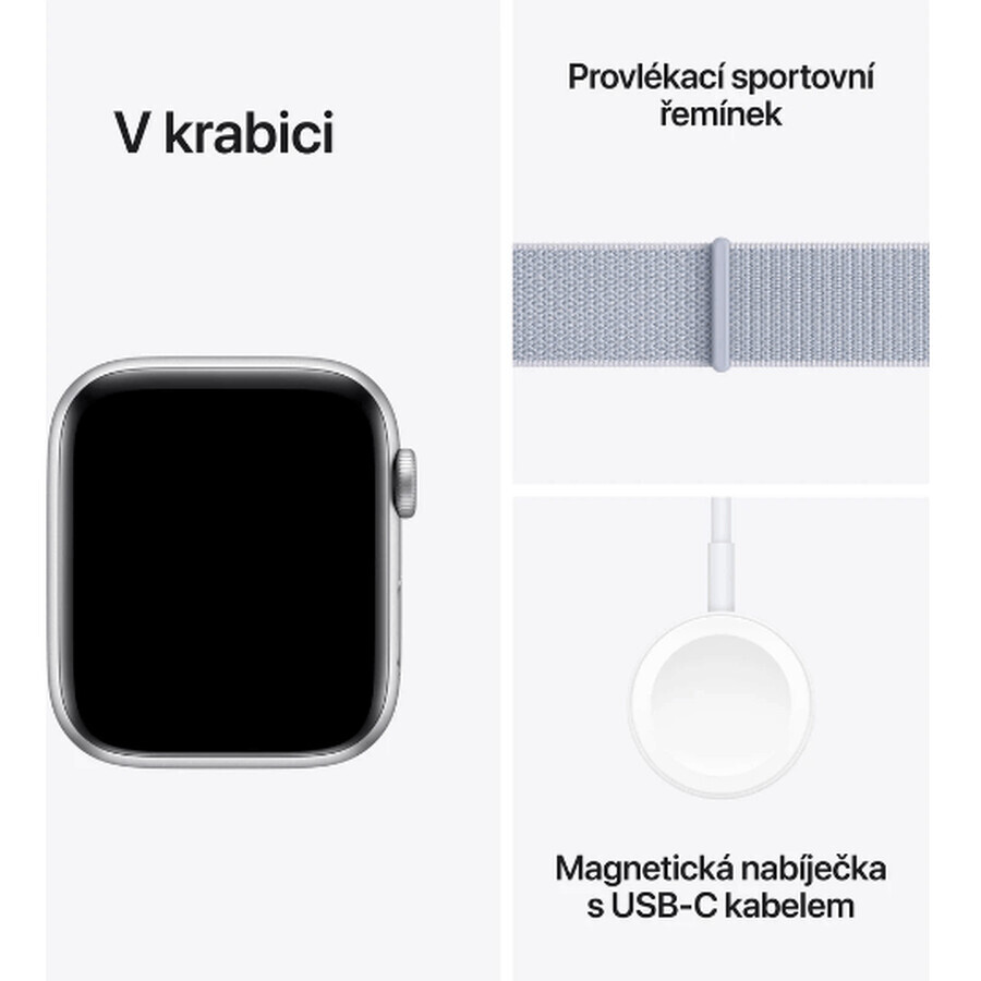 Apple Watch SE GPS + Cellular 44mm Zilveren aluminium behuizing met sportgesp Blauwe wolk