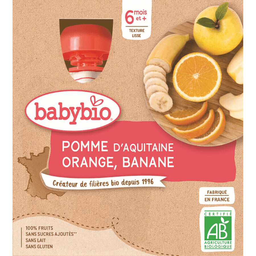 Babybio doypack Apfel, Orange, Banane 4 x 90 g