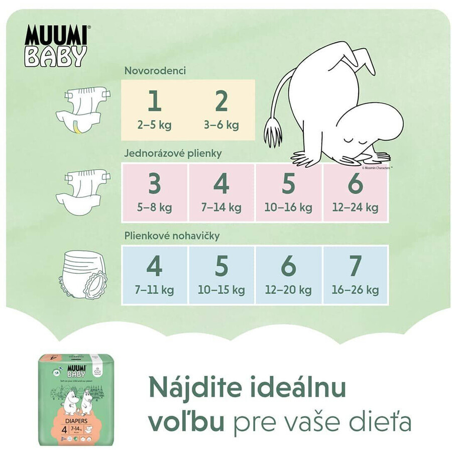 Muumi Baby 4 Maxi 7-14 kg, pachet lunar de scutece ecologice, 138 buc