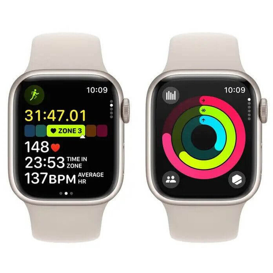 Apple Watch Series 9 GPS 41mm Starlight 41mm Starlight Aluminiumgehäuse mit Starlight Sportarmband - S/M