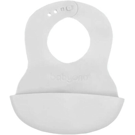 BabyOno Soft plastic bib with pocket BPA-free gray 6m+