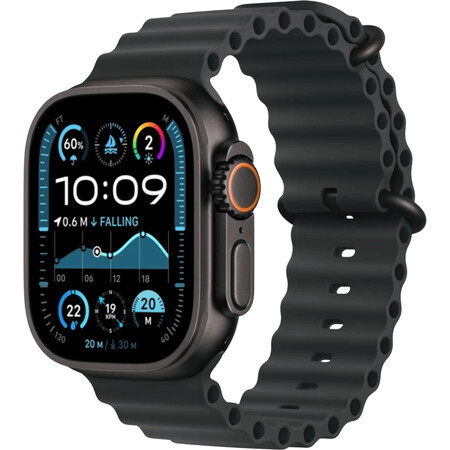 Apple Watch Ultra 2 (2024) 49 mm, titane noir avec bracelet Ocean noir