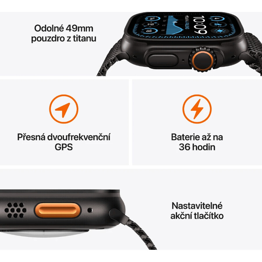 Apple Watch Ultra 2 (2024) 49 mm, titane noir avec bracelet Ocean noir