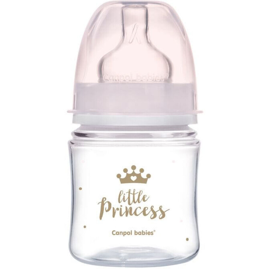 Canpol babies EasyStart ROYAL BABY 120 ml breite Anti-Kolik-Babyflasche ROYAL BABY rosa