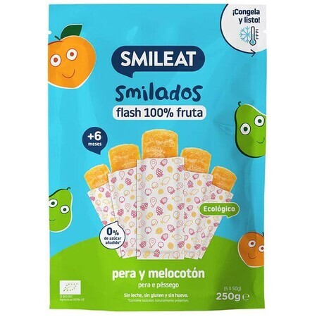 Smileat Bio 100% Fruchteis zum Einfrieren von Birnen und Pfirsichen 6M+ 250 g