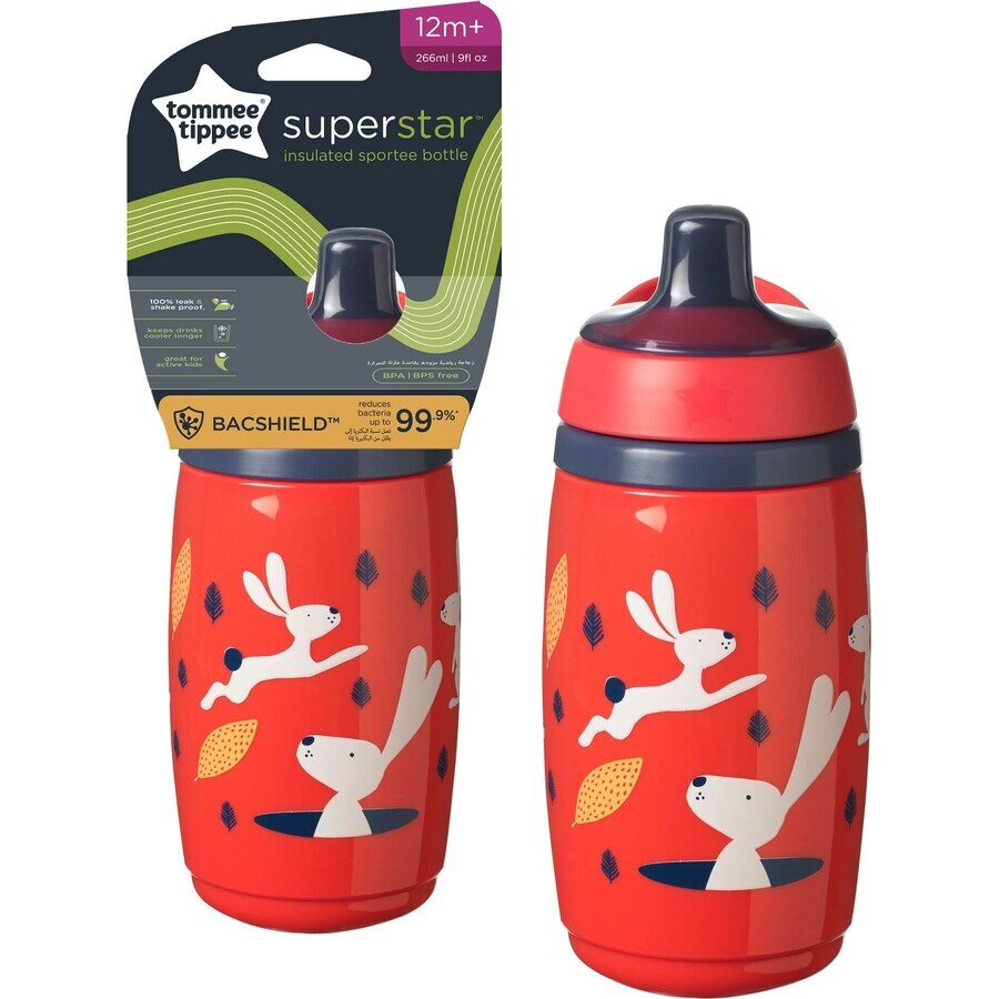 Tommee Tippee Superstar Sportee, Sportbecher ohne Auslaufen, 12m+, rot 266 ml