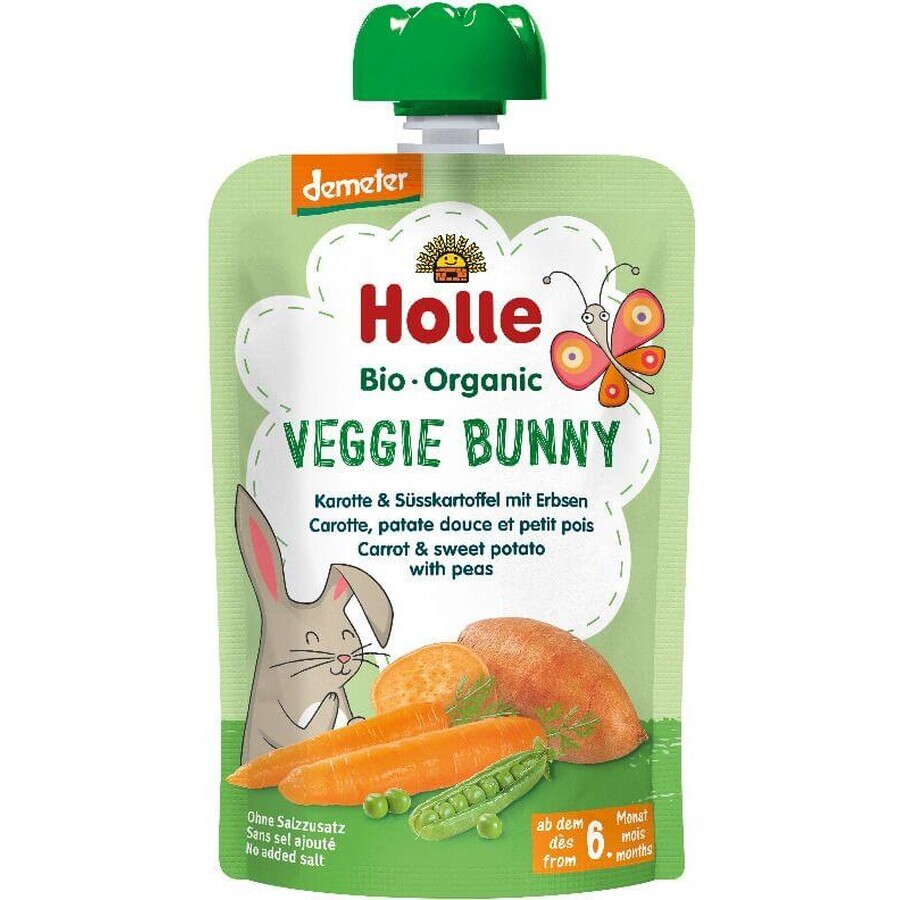 Holle Veggie Bunny Organic Pure à base de légumes - carottes, patates douces et petits pois. 100 g