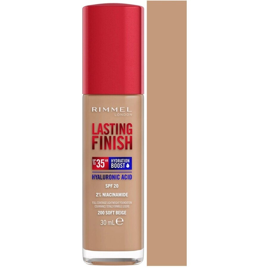 Rimmel Lasting Finish Hyaluronic Acid Long Lasting Moisturizing Makeup 200 Soft Beige 30 ml