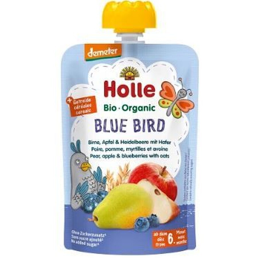 Holle Organic Blue bird, purée de poires, de pommes et de myrtilles en flocons 100 g