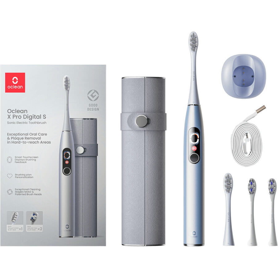 Oclean X Pro Digital Set Silver case and sonic toothbrush, silver