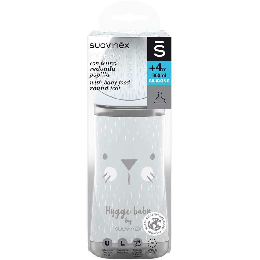 Suavinex Hygge Pemium Schnurrbart Flasche - grau L 360 ml