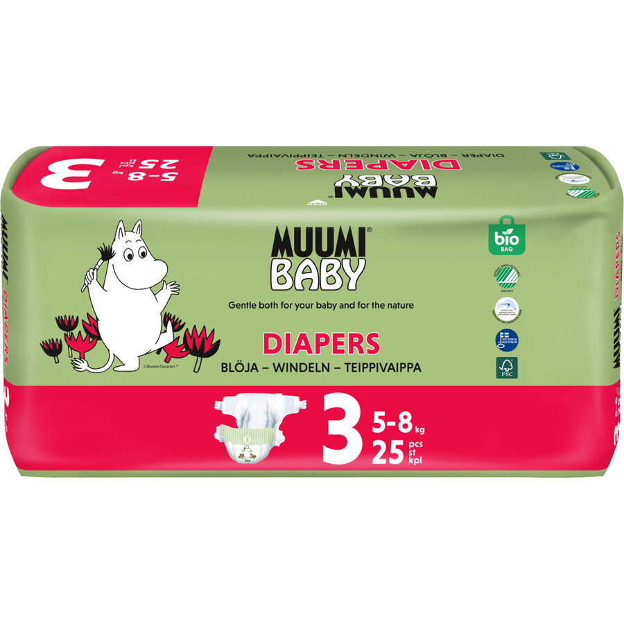 Muumi Baby Wegwerfwindeln 3 Midi 5-8kg, 25 Stück