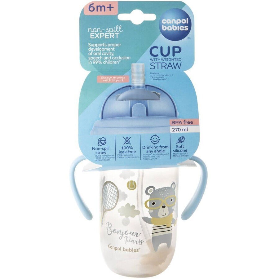 Baby Trinklerntasse Nicht fließender Strohhalm Trinklerntasse 6m+ Bonjour Paris blau 270 ml