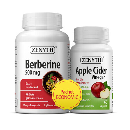 Paquet Berbérine 500 mg et Vinaigre de Cidre de Pomme, 2x60 gélules, Zenyth