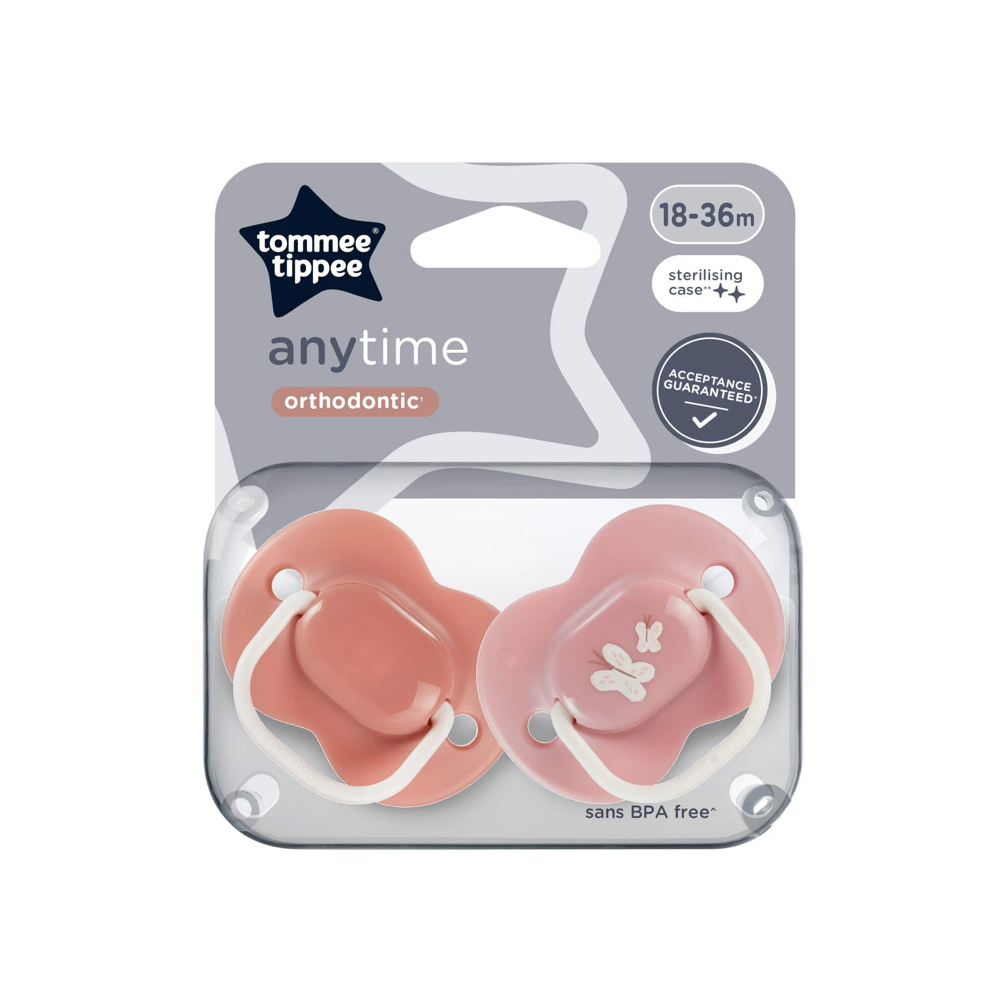 Kieferorthopädische Schnuller Anytime, 18-36 Monate, 2 Stück, Butterfly, Tommee Tippee