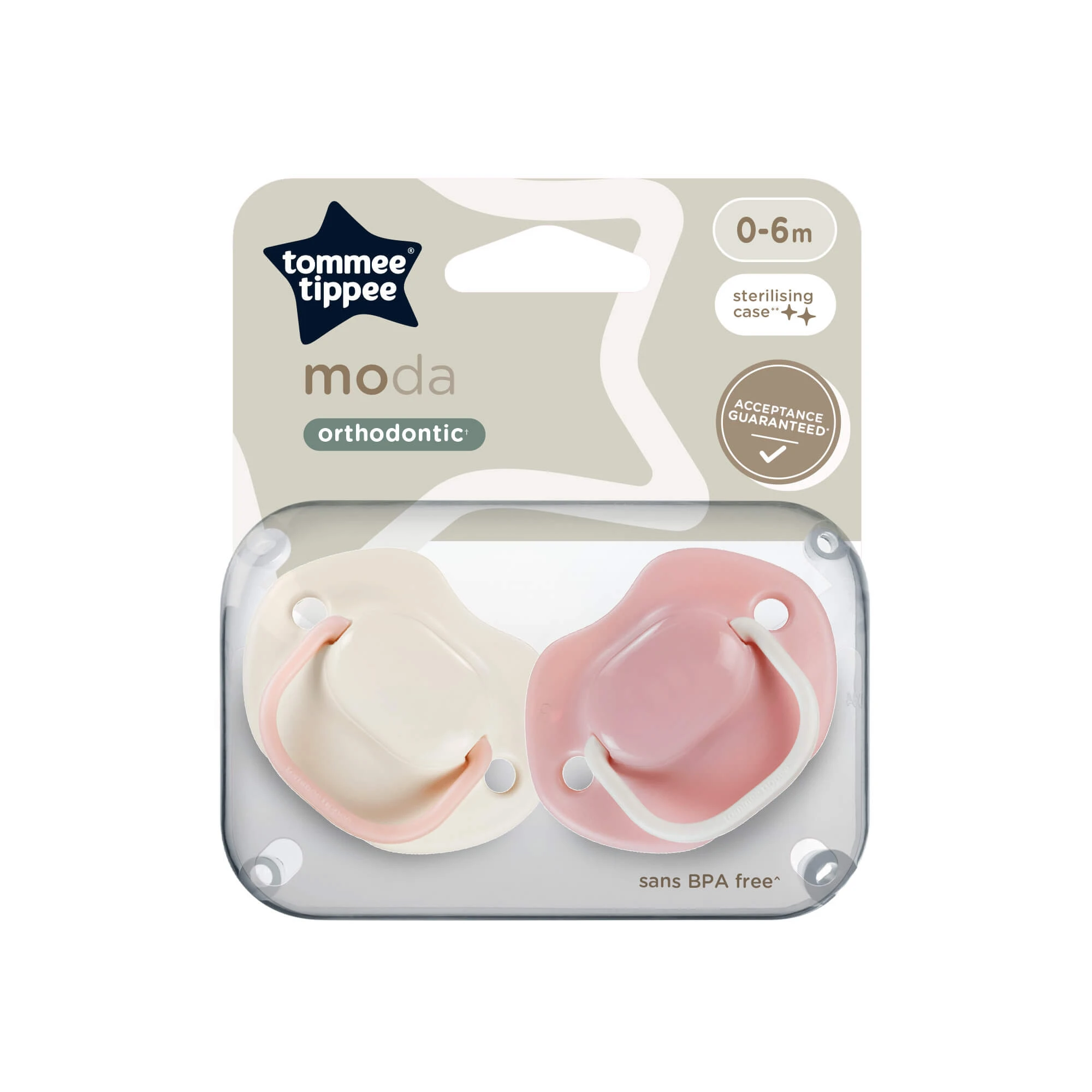 Orthodontische Schnuller Moda, 0-6 Monate, 2 Stück, Beige/Hund, Tommee Tippee
