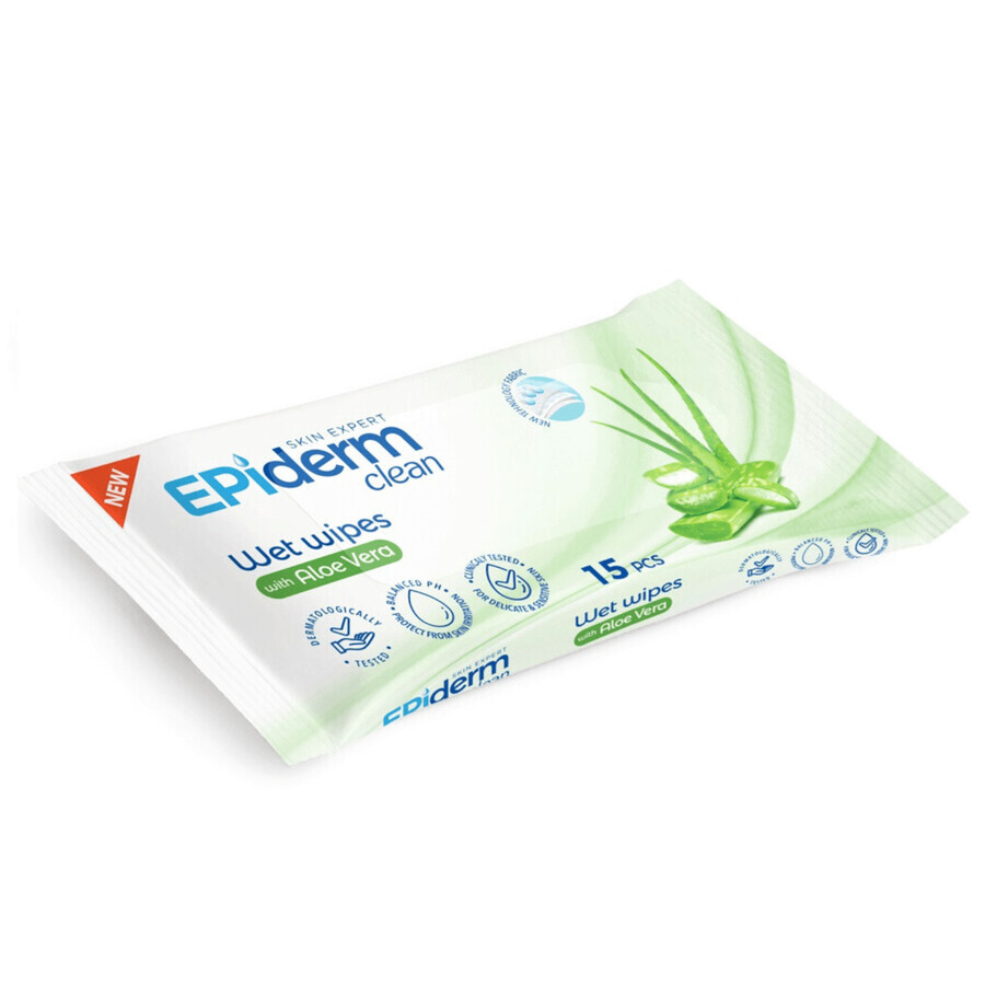 Feuchttücher mit Bio-Aloe Vera-Extrakt, 15 Stück, Epiderm