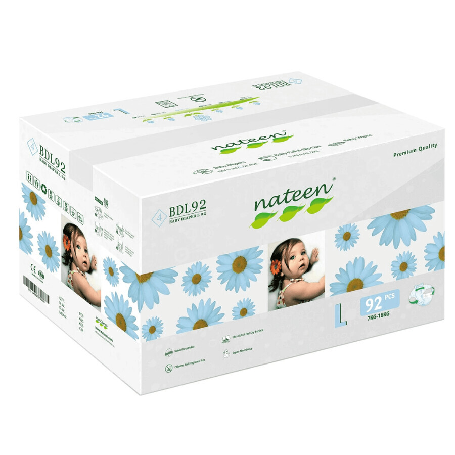 Hypoallergenic diapers Flex&Fit Premium, Large, Nr. 4, 7-18 kg, 92 pieces, Nateen